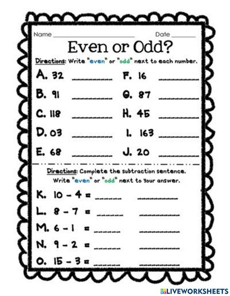 Odd And Even Numbers Activity For 2