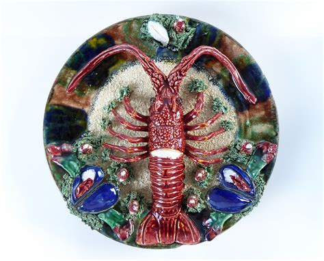 Vintage Portuguese Majolica Crayfish Plate Alvaro Jose Caldas Da