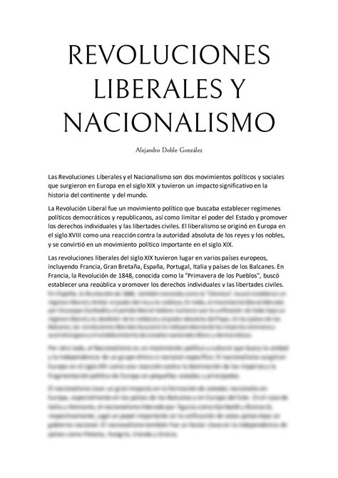 Solution Revoluciones Liberales Y Nacionalismo Studypool