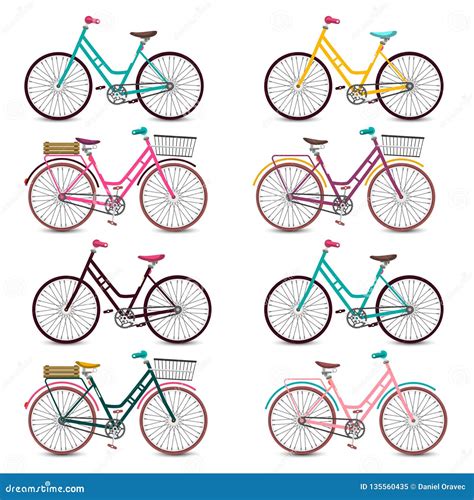 Retro Bicycles Set Colorful Vector Bicycle Collection Stock Vector