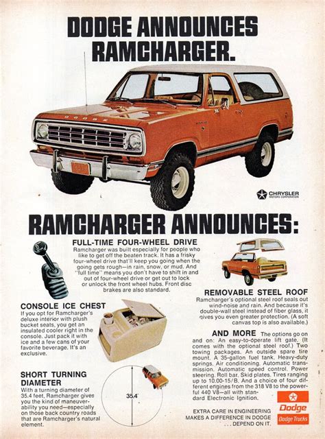 1974 Dodge Ramcharger Full Time 4 Wheel Drive Chrysler Corporation Usa