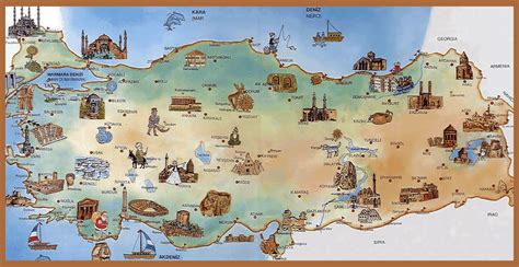 Detailed Tourist Illustrated Map Of Turkey Turkey Asia Mapsland