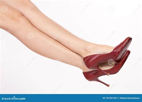 Hairy Legs Of A Woman In Red Shoes Stock Image Image Of Smooth