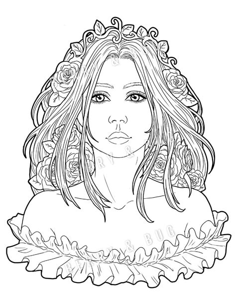 Adult Coloring Page Woman Portrait Coloring Book Etsy Uk