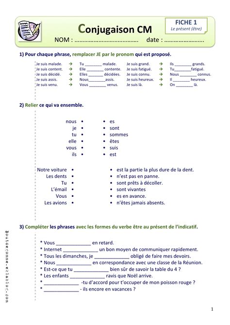 Futur, présent, passé composé des verbes du 1er groupe, verbe être, verbe avoir, verbes du 2ème et 3ème groupe, passé simple exercices l'imparfait des verbes du 3ème groupe. Fiche outil cm1 conjugaison