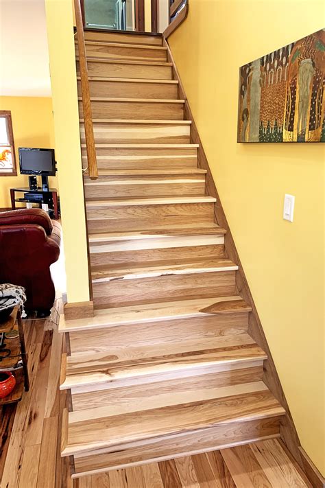 Character Hickory Stair Tread In Staircase Design Wooden