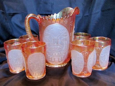 Carnival Glass Pitcher And Tumblers By Imperial Glass Etsy In 2020 Carnival Glass