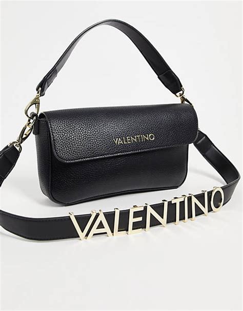valentino bags alexia shoulder bag with gold lettering in black asos