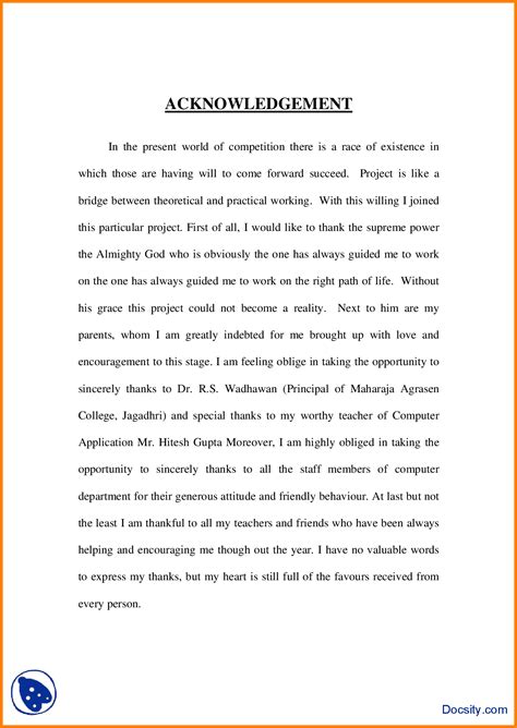 Here are sample and letter format along with. 6+ acknowledgement sample for project | report example ...