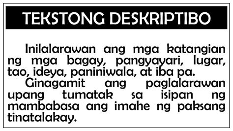 Tekstong Deskriptibo Docx Tekstong Deskriptibo Filipino 1 Ano Ang