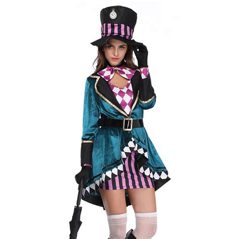 7pcs Sexy Alice Mini Dress And Lapel Coat Wonderland Magician Adult Cosplay Costume N18955