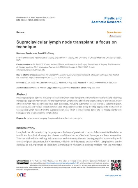 Pdf Supraclavicular Lymph Node Transplant A Focus On Technique