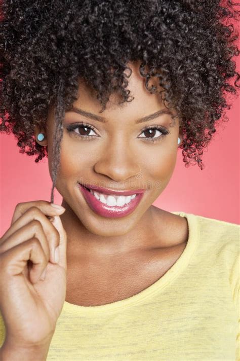 Head Shot Portrait Attractive African American Smiling Woman Stock