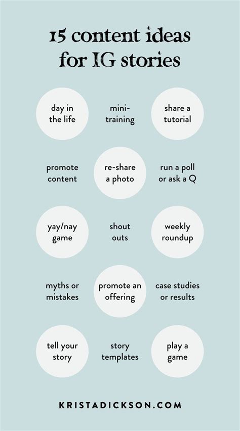 An Info Sheet With The Words 15 Content Ideas For Ig Stories On It