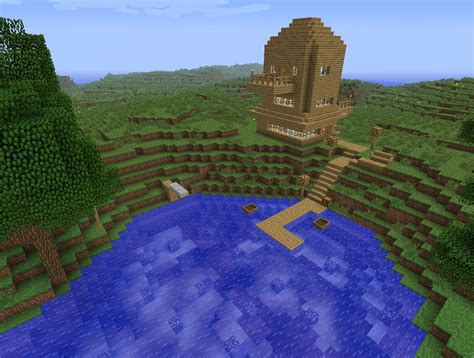 This is a nice house by a lake with a dock. lake house Minecraft Project