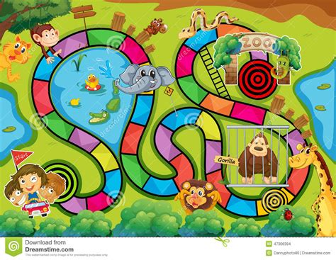 El juego consiste en colocar aros de colores en el suelo, enlos que los niños se colocarán y mientras cantan la siguientecanción irán saltando. Board Game Stock Vector - Image: 47306394