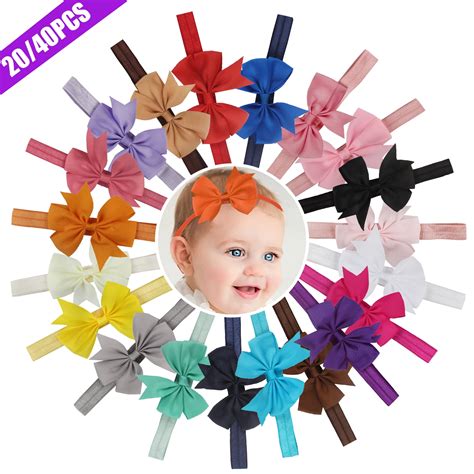 Tsv 4020pcs Baby Hair Headbands 12 Colors Newborn Infant Hair Bows
