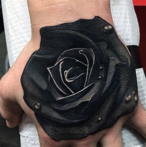 Man With Hand Tattoo Of Realistic 3d Black Rose Best Cover Up Tattoos