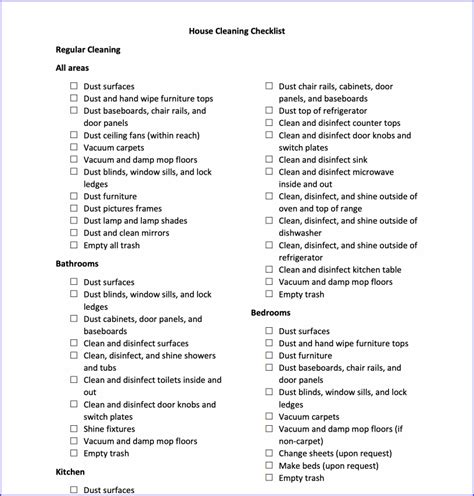 House Cleaning Checklist PDF Template CBA