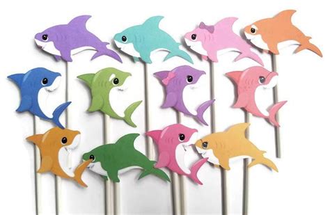 Shark Cupcake Toppers Set Of 12 Food Picks Party Picks Etsy