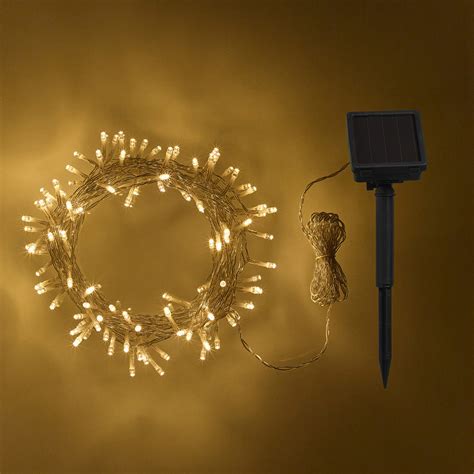 200 Warm White Led Solar Fairy Lights Clear Cable Uk
