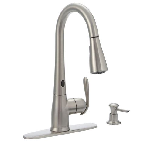 With faucet and sprayer removed, clean the top deck of the sink to remove any stains left at the base of the faucet. Moen Kitchen Faucets With Soap Dispenser