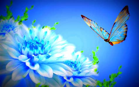 Flapping Wings On Blue Flowers Lovely Seasons Sce 2560x1600 Wallpaper