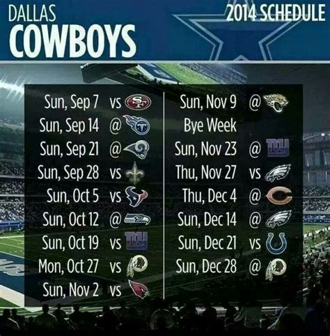 Printable Dallas Cowboys Schedule