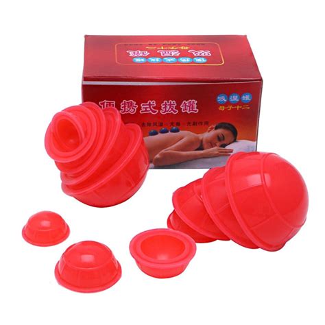 12pcs Set Silicone Medical Vacuum Massager Cupping Cups Therapy Anti Cellulite Red Yellow