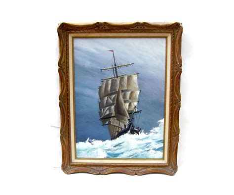 Vintage Tall Ship Boat Painting Nautical Sailing Art Artist Fowler