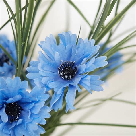 Blue Artificial Cornflower Bush Spring Summer Flowers Floral