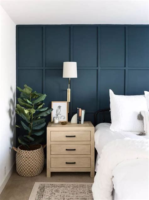 Navy Blue Board And Batten Wall Home Interior Bedroom Interior