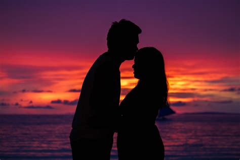 Kissing Couple Silhouette Sunset