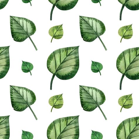 Seamless Watercolor Pattern Of Tropical Leaves Dense Jungle Hand