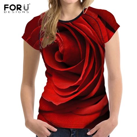 Buy Forudesigns 3d Flower Red Rose Print Women T Shirt