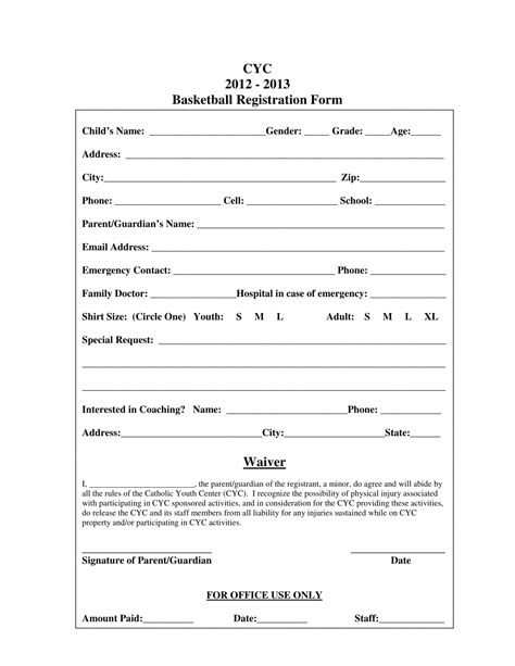 Sample Free 11 Basketball Registration Forms In Pdf Ms Word Excel
