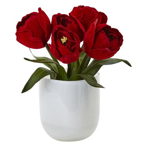 Nearly Natural Red Tulips Silk Flower