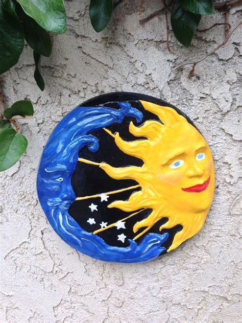 Handcrafted Cement Round Sun And Moon Eclipse Yardgarden Art Indoor