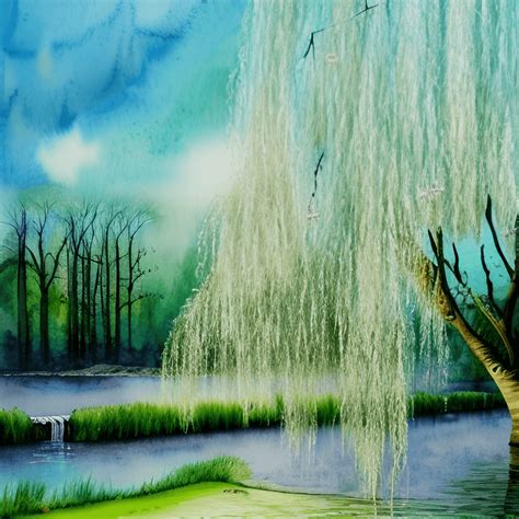 Beautiful Landscapes With Weeping Willow Trees · Creative Fabrica
