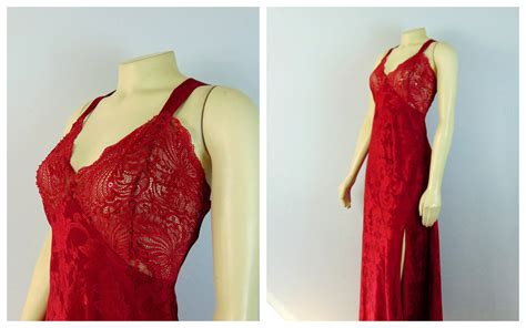 Vintage 70s Victorias Secret Red Nightgown Cranberry Red Etsy
