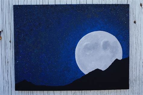 Full Moon Night Sky Painting Moon And Stars Painting Starry
