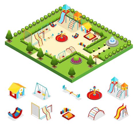 Free Vector Isometric Kids Playground Elements Composition With