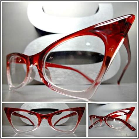 Classic Vintage 50s Retro Cat Eye Style Clear Lens Eye Glasses Small Red Frame Ebay