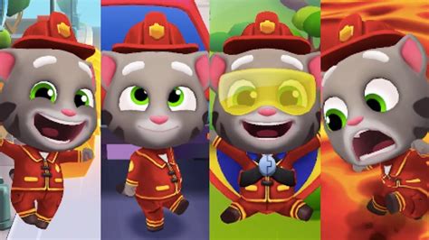 Talking Tom Gold Run New Tom Costume Fire Fighter Youtube