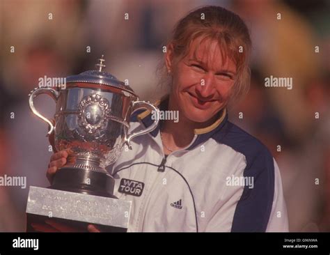 Steffi Graf Poses With The Womens Singles Trophy Hi Res Stock