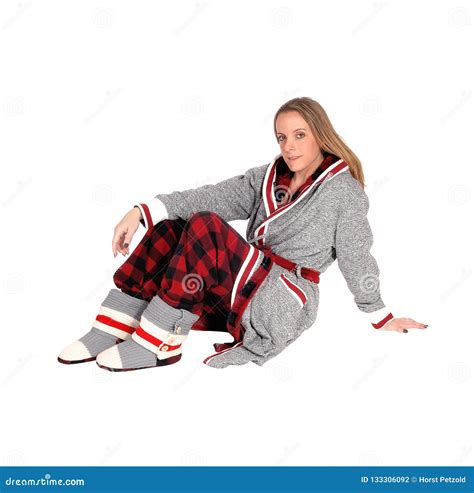 Woman Sitting Siting On The Floor In Bathrobe Stock Photo Image Of