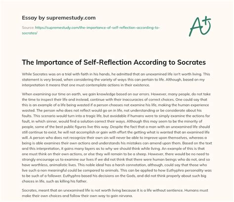 The Importance Of Self Reflection According To Socrates Free Essay