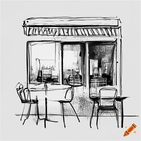 Black And White Sketch Of A Cozy City Cafe On Craiyon