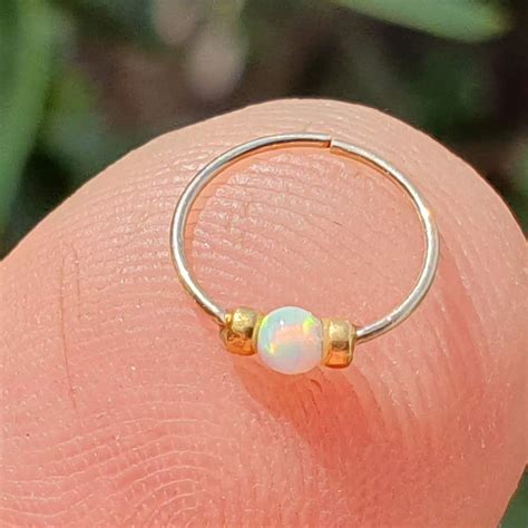 Buy Thin 14k Gold Filled Tiny Nose Ring Hoop 2 Mm White Opal Piercing