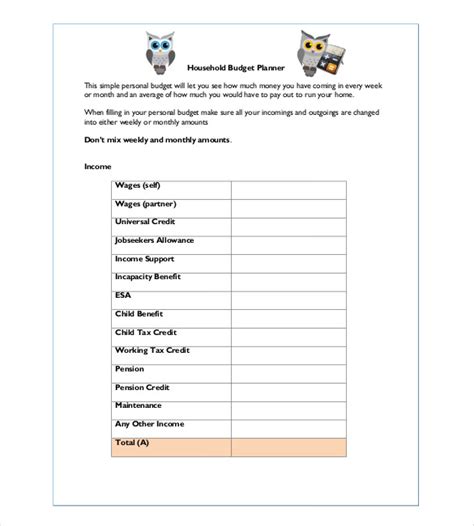 Download or preview 3 pages of pdf version of budget worksheet (doc: 10+ Household Budget Template